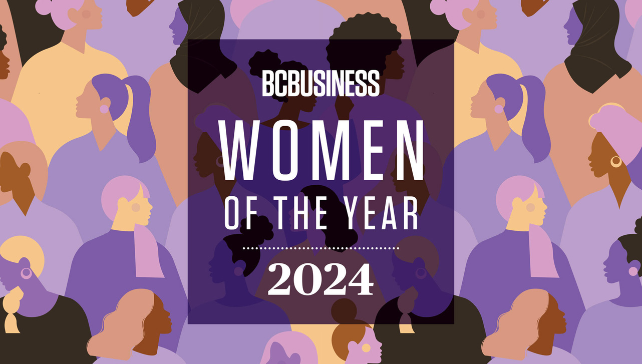 colorful graphic background with words BC Business Women of the Year award